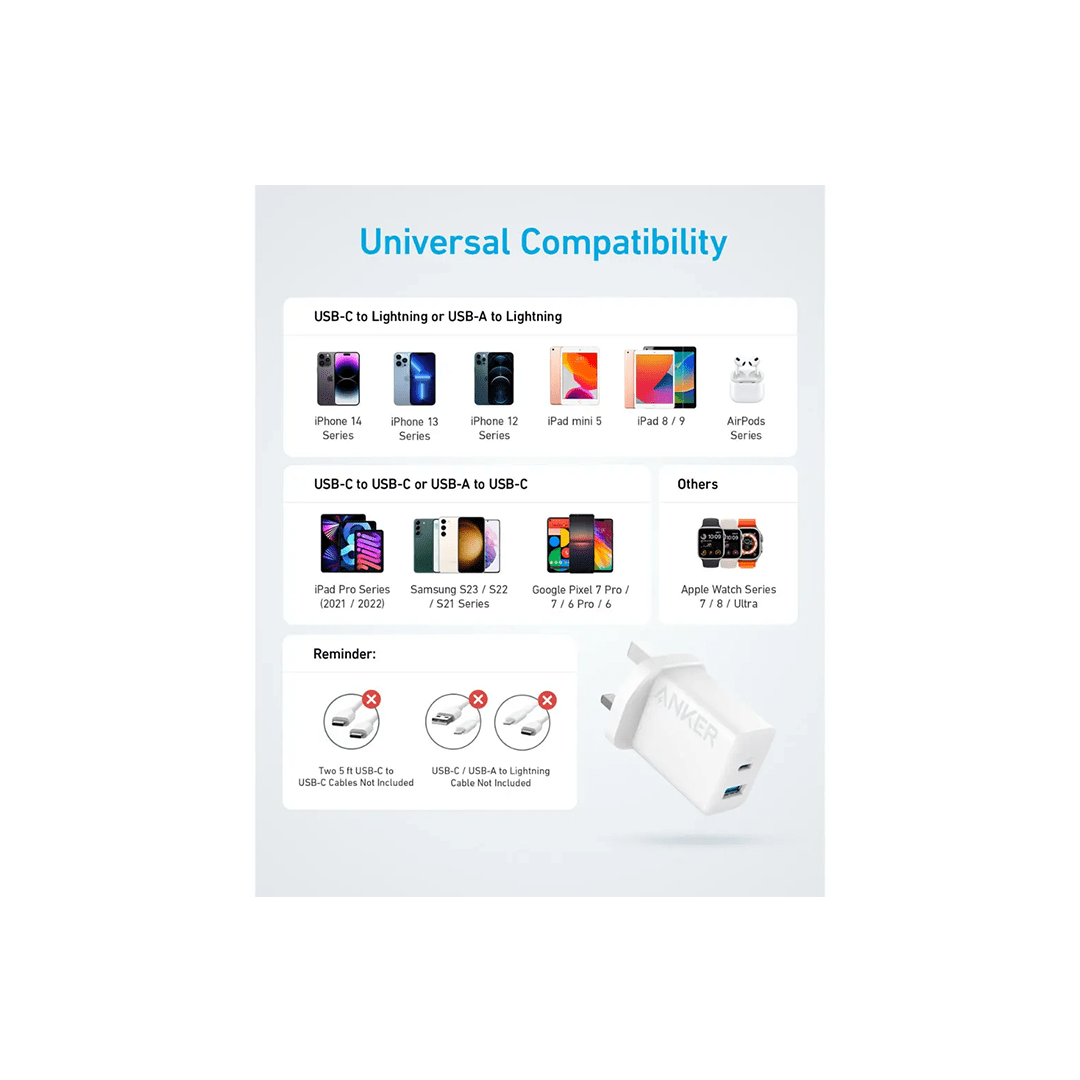 Anker Charger 20W Dual Ports USB C Gan Charger - White in Qatar Anker Charger 20W Dual Ports USB C Gan Charger - White in Qatar